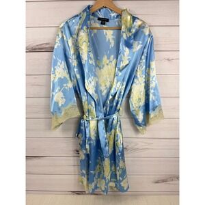 Jones‎ New York Floral Robe L/XL Blue Yellow Lace Trim Sleepwear